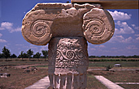 Particolare delle decorazioni della colonna e del capitello in stile Ionico.